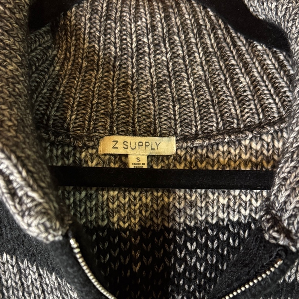 Z Supply from Anthropologie Black & Gray Aztec Patterned Turtleneck Zip Sweater - Picture 2 of 7